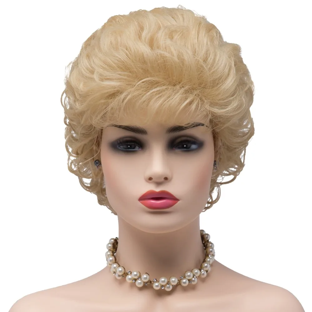 BESTUNG Blonde Short Curly Wigs Synthetic Classic Wigs Deep Wavy Fluffy