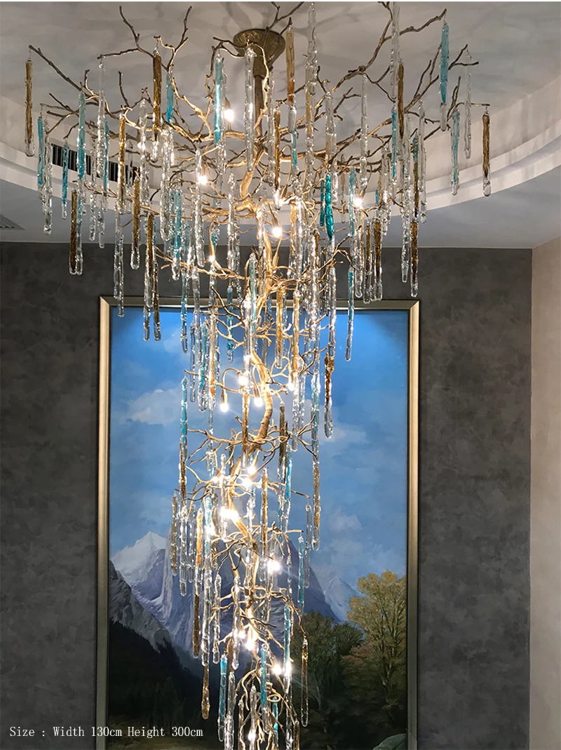 Phube Lighting Artistic Copper Branches Chandeliers Large Stair