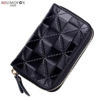 

RFID Solid Cow Leather Card & ID Holders Unisex Plaid Box Wallets Passport Cover Coin Pocket Card Holder for Man Woman Lady W65