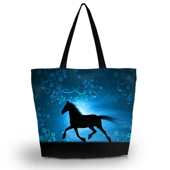 

Horse Soft Foldable Tote laptop Tablet Shopping Shoulder Bag Lady Handbag Pouch Washable light Weight W Zipper Closure Pocket