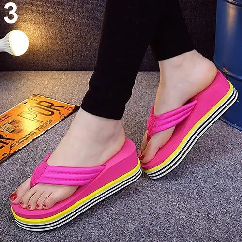 

Women Strip Heel Wedge Summer Sandals Flip Flops Beach Toe Post Shoes Slippers Women Summer Non-slip Platform Shoes сланцы