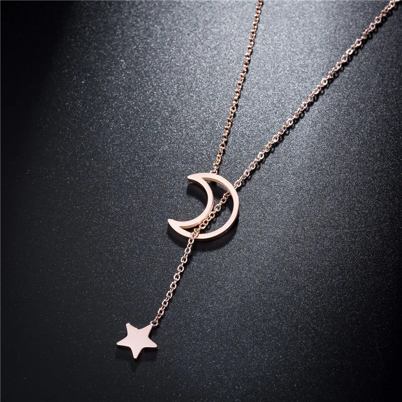 

Titanium Steel Rose Gold Trend Stars Moon Charm Necklaces Female Non-fading Fashion Clavicle Chain Neckalce For Women RN02053