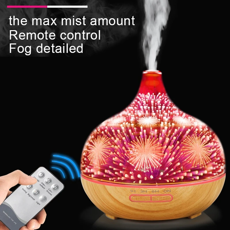  3D Firework Glass Air Humidifier with 7Color Led Night Light Aroma Essential Oil Silent Diffuser Ul