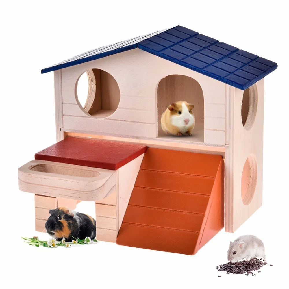 Buy Luxury Hamster Double Layer House Natural Wooden Golden Bear Little Pet