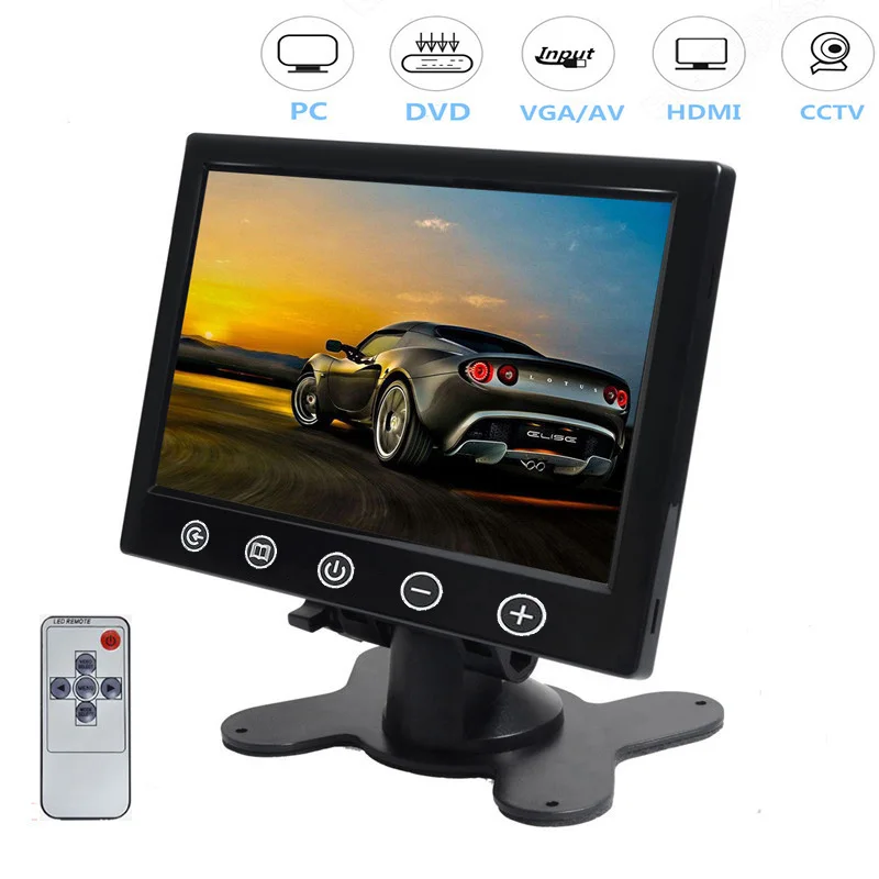 

7 inch HD Ultra Thin Car Monitor TFT LCD Color Reversing Parking Backup Rear View Camera 2 Video Inputs HDMI VGA AV with Speaker
