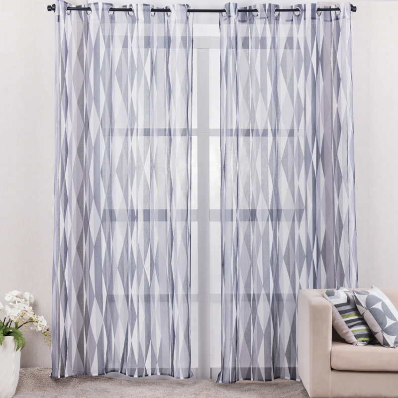 Imprimé Gris Géométrique Rideaux Pour Salon Moderne Style