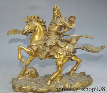 

Christmas China Brass Famous Dragon Warrior GuanGong Guan Yu Warrior God Ride Horse Statue Halloween