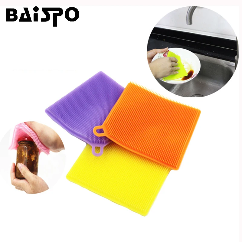 

BAISPO Silicone Wash Cleaning Brushes Washing Brush Bowl Pot Pan Scouring Pads Kitchen Accessories Cooking Tool Cleaner Sponges