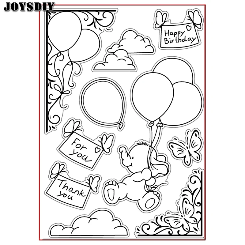 ELEPHANT BIRTHDAY FOR YOU THANK Scrapbook DIY photo card account rubber stamp clear transparent maker SWEETMOON | Канцтовары для