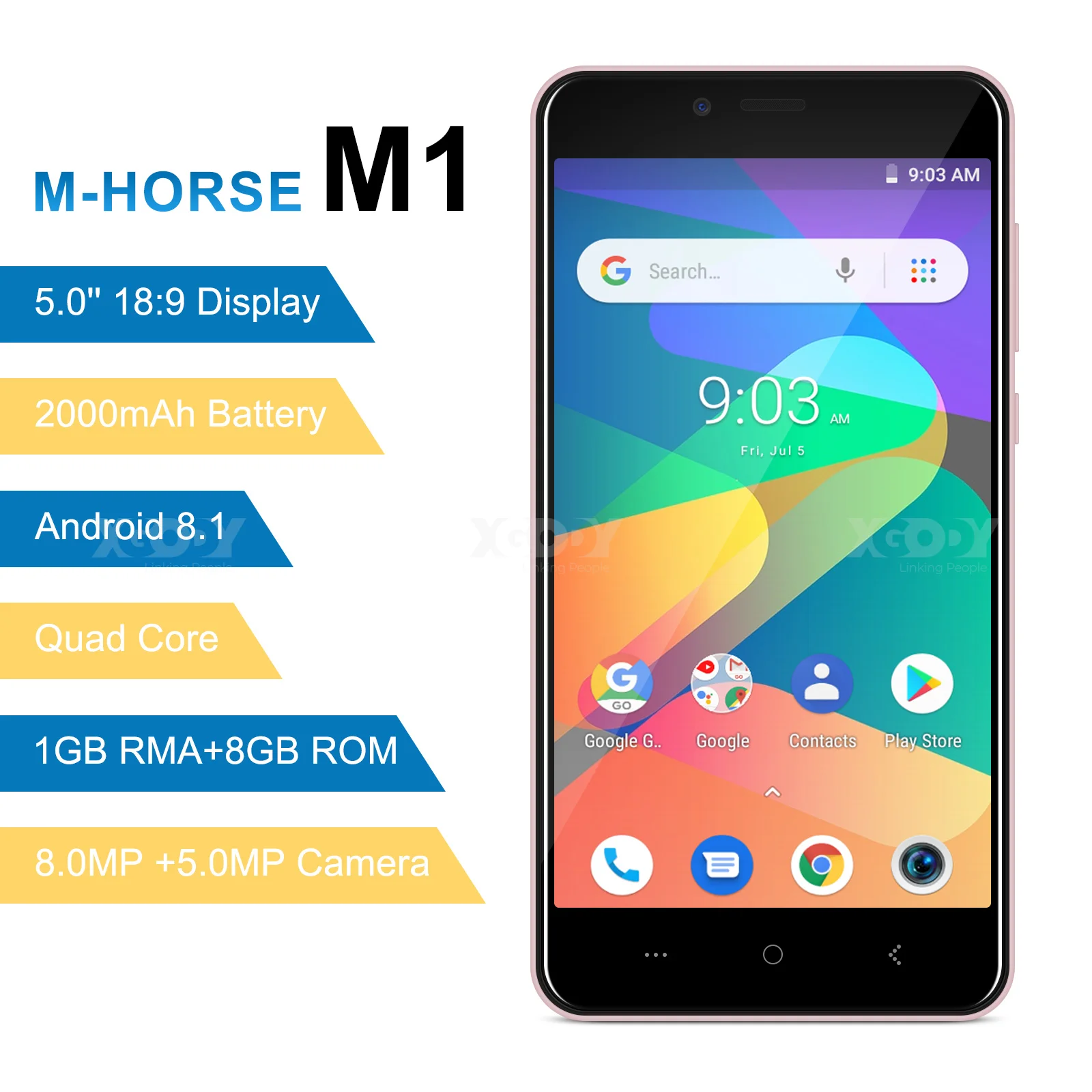 

M-HORSE Mobile Phone MTK6580 Quad Core Android 8.1 1GB RAM 8GB ROM 3G WCDMA 8.0MP Dual SIM Smartphone 5.0 inch celular