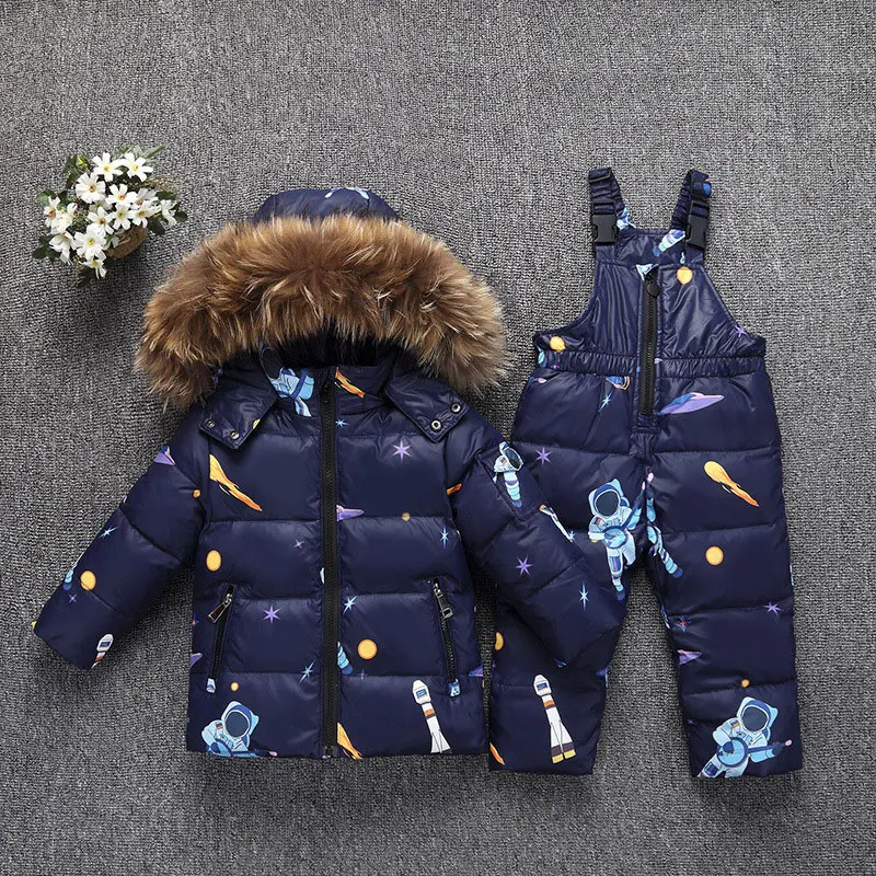

Toddler Boys Girl Clothes Sets Children's Down Jacket Set Winter Warm Hooded Real Fur Newborn Infant Children Costume Snow Suit