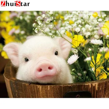 

5D DIY diamond embroidery sale cross stitch square inlaid cute pig garden embroidered rhinestone painting WHH
