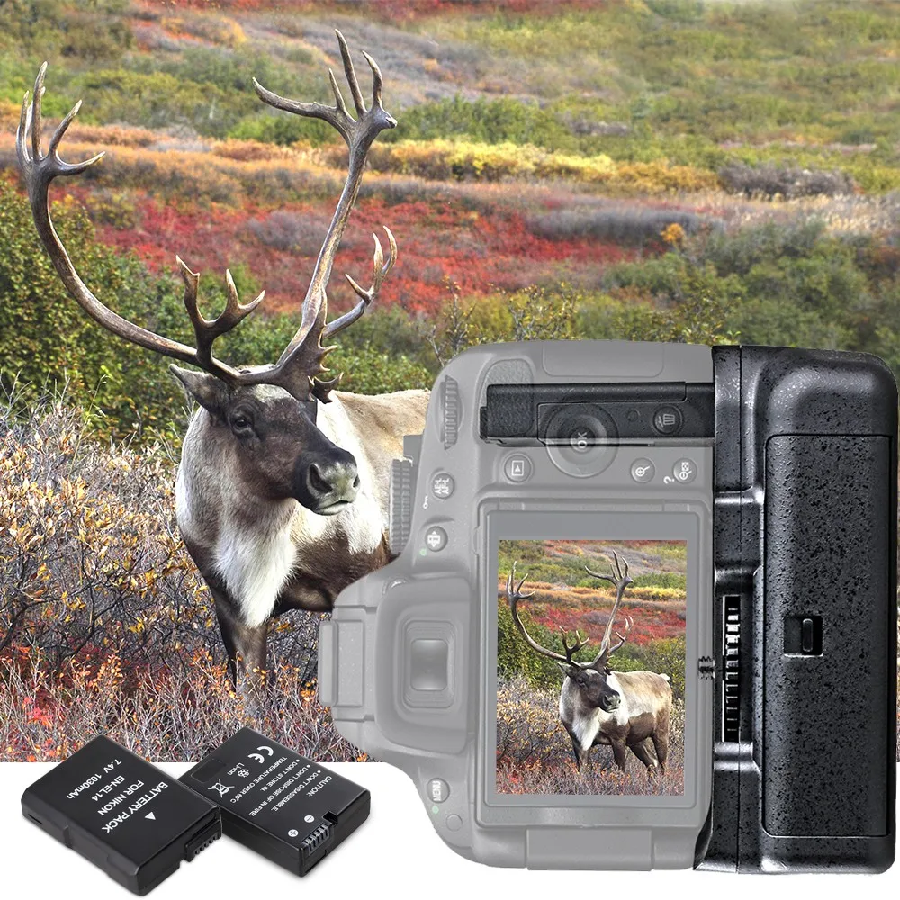 Tanie Travor uchwyt baterii uchwyt do aparatu Nikon D5100 D5200 D5300 lustrzanka cyfrowa + 2 sztuk EN EL14 baterii + 2 sztuk ściereczka czyszcząca z mikrofibry