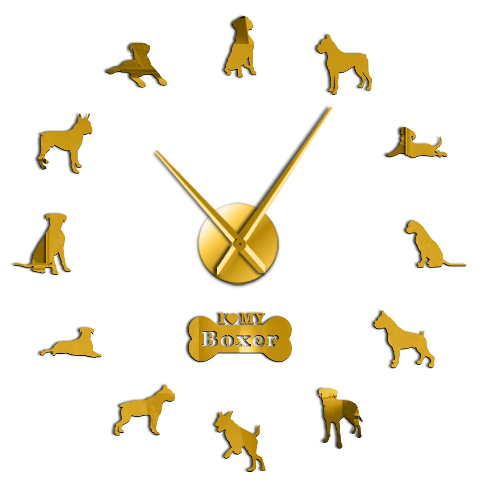 Боксеры собака порода 3D DIY настенные часы гостиная уникальный акриловый дизайн идея подарка для собаки щенка любимого питомца персонализированные часы - Цвет: Gold
