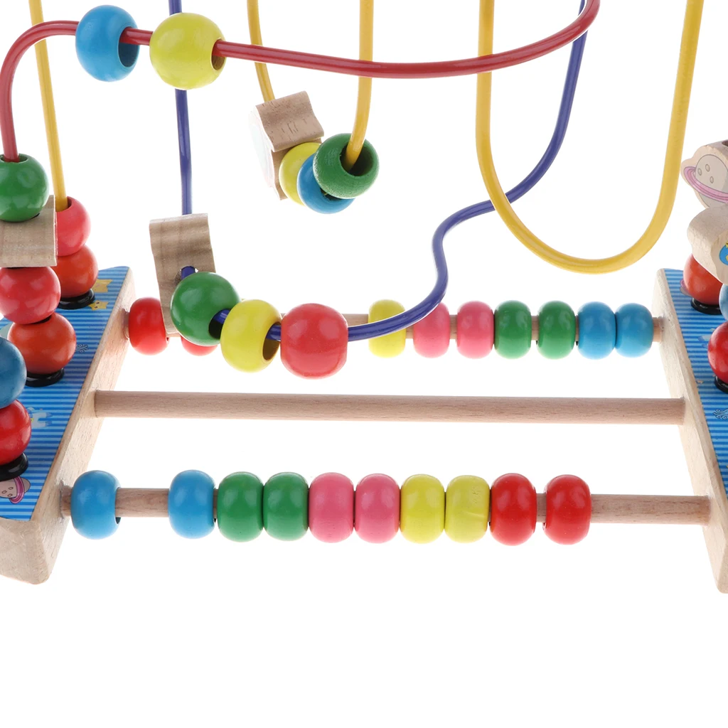 Fun Wooden Circle Bead Maze Rollercoaster Cogniton Puzzle Early Math Counting Educational Toddlers Baby Toy Gift - Space