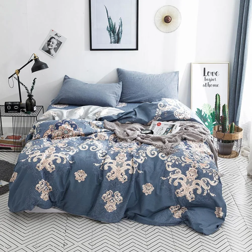 

2019 Bohemian Dark Blue European Duvet Cover Set Twin Queen King Flat Sheet or Fitted Sheet Cotton Bedlinens Pillowcases