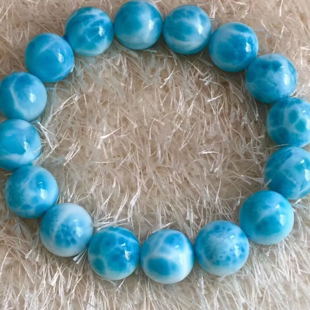 Natural Larimar Stone Round Beads Bracelet  (2)