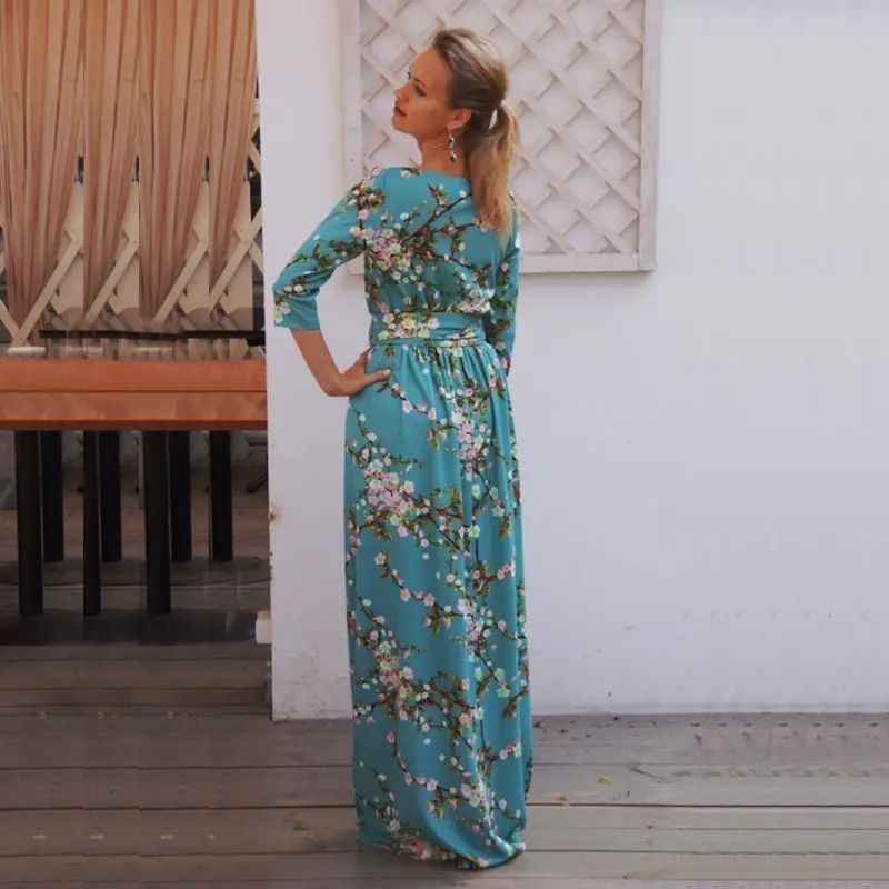 Платье Макси женское с длинным рукавом цветочным принтом и рукавом|sundresses long|maxi