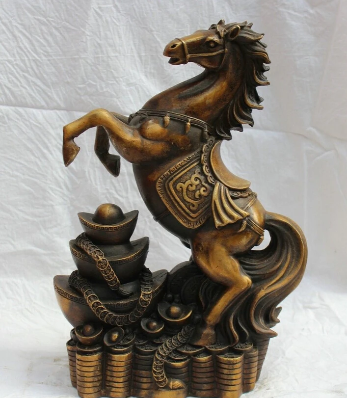 

USPS to USA S2558 13" Chinese Brass Zodiac Yea rPegasus Horse money wealth rich Statue Feng Shui B0401