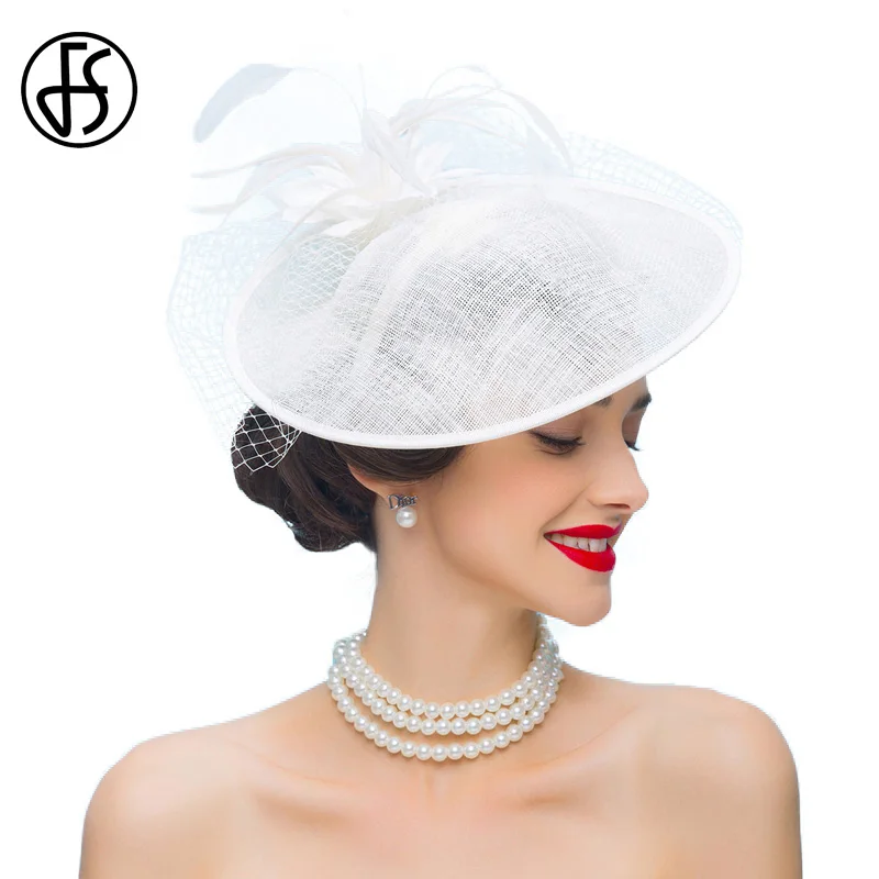 FS White Party Sinamay Hats For Wedding British Style Ladies Vintage