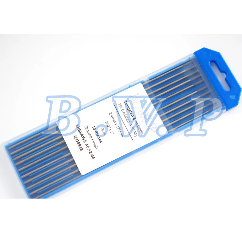 10Pcs Grey TIG Tungsten Electrodes 2 Ceriated WC20 3/32x7 (2.4mmx175mm