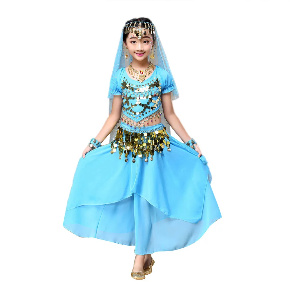Детский набор костюма для танца живота восточный танец девушки танец живота индия танец живота одежда танец живота дети индийская одежда - Цвет: Blue XS