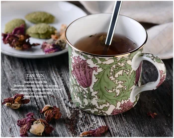 

Retro Anemone Country Style Teacup Golden Ceramic Mug Porcelain Gilded Mug Coffee Mug Milk Cup gilding Cup gold-plating Mug