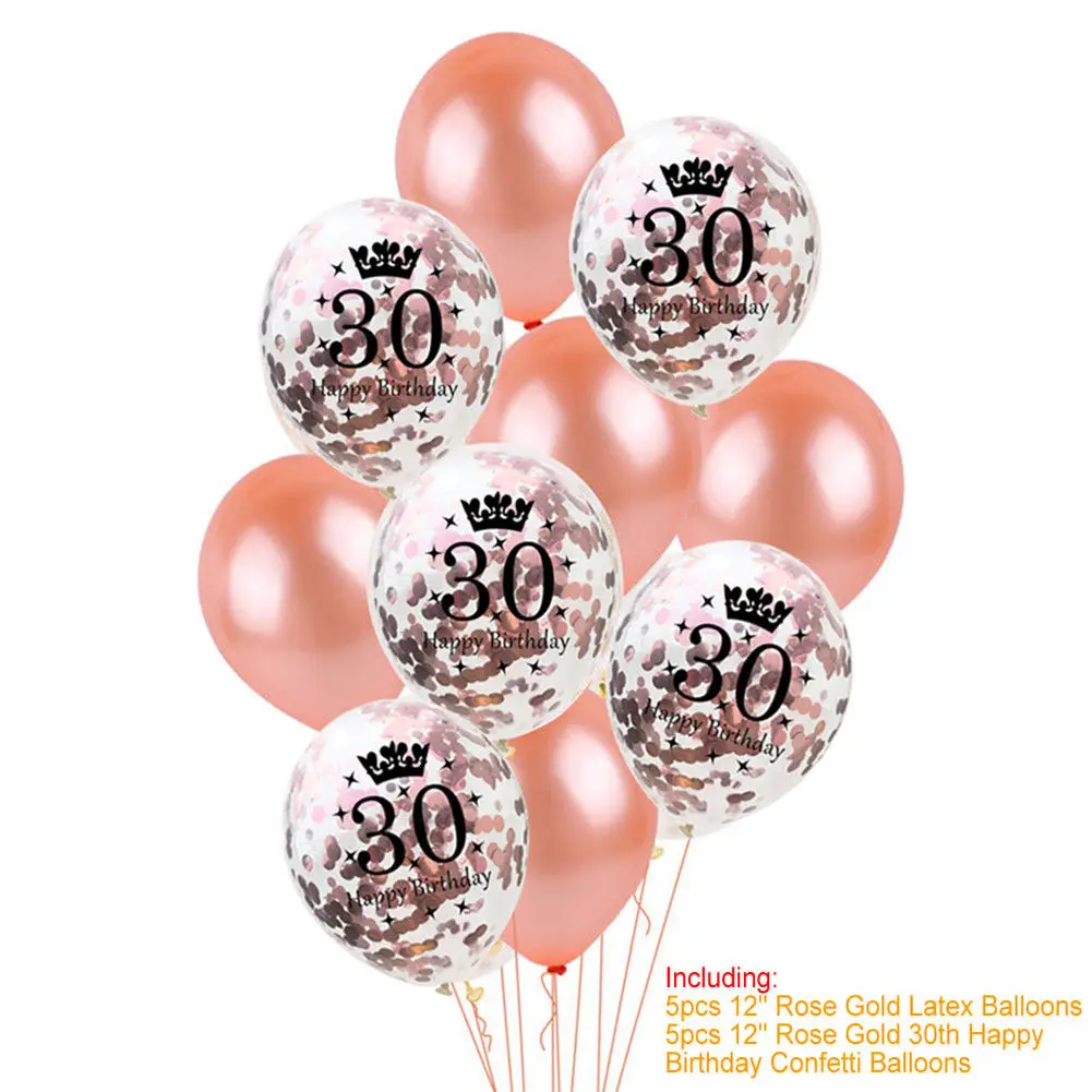 ZLJQ Rose Gold Happy Birthday Bunting Banner Balloons 18 21st 30 40 50 60th  Number balloons Adults Birthday Party Decoration 75