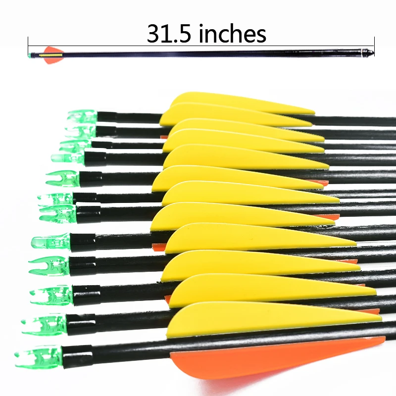 

18PCS 31.5Inch Carbon Arrow Replaceable Steel Arrow Orange yellow Feather 30-80 lbs For Compound Bow Hunting Archery