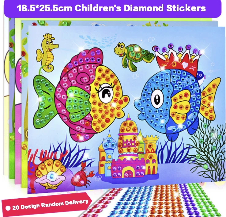 3pc Cartoon 2 in 1 Diamond Coloring Drawing Sticker Handmade DIY Toy Sets Painting Graffiti Education