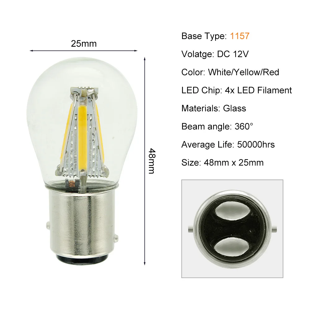 1 шт. 1156 P21W BA15S 1157 BAY15D COB светодиодный нити чип автомобильного стоп-сигналы авто лампы обратной парковочная лампа 12V красный, белый желтый - Испускаемый цвет: 1157  4 COB LEDs