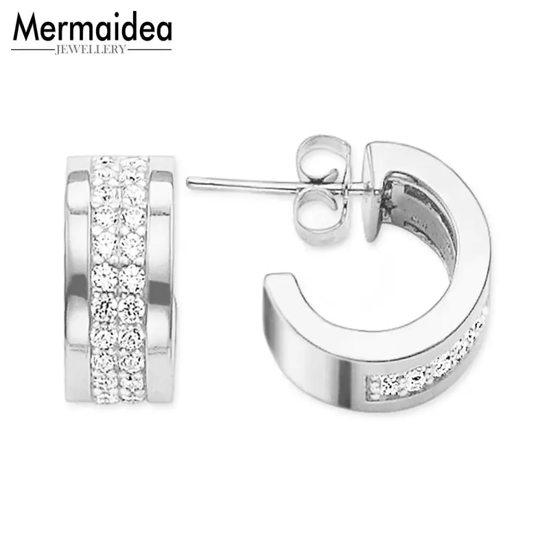 

Creole Hinged Hoop White CZ Earrings Trendy Fashion Good Jewerly For Women 2019 Gift 925 Sterling Silver