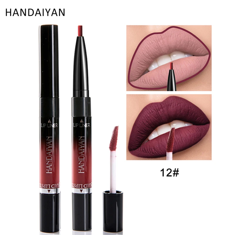 

HANDAIYAN Double-end Liquid Lipstick and Lip Liner Makeup Waterproof Matte Lipstick Pencil Sexy Women Batom Mate Maquiagem Girls