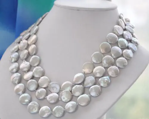 

N2357 13-14mm gray coin freshwater pearl necklace 50" % Discount AAA