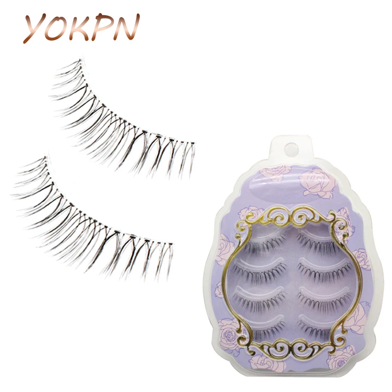 

YOKPN Fashion False Eyelashes 100% Handmade Sharp Eyelashes Natural Cross Short Paragraph Nude Makeup False Eyelashes 4 Pairs