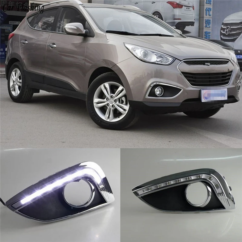 Автомобильная проблесковая 2 шт Автомобильный светодиодный для hyundai IX35 2010 2011 2012 2013 Противотуманные фары Крышка DRL Габаритные огни лампы для фар 12V дневной свет