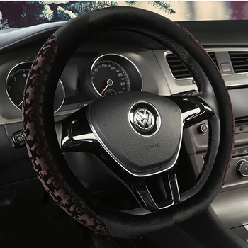 

KKYSYELVA D Shape Winter Soft Auto Car Steering Wheel Cover 38cm/15 inch Warm wheel covers Interior accessories