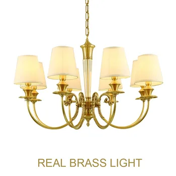 

European luxury big copper chandelier light fixture with fabric shade brass LED chandelier light palace style LED hanging light