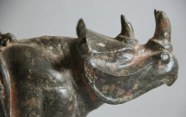 

JP S0524 10" Old Ancient China Dynasty palace Bronze rhinoceros Statue Pot Jar Crock Zun