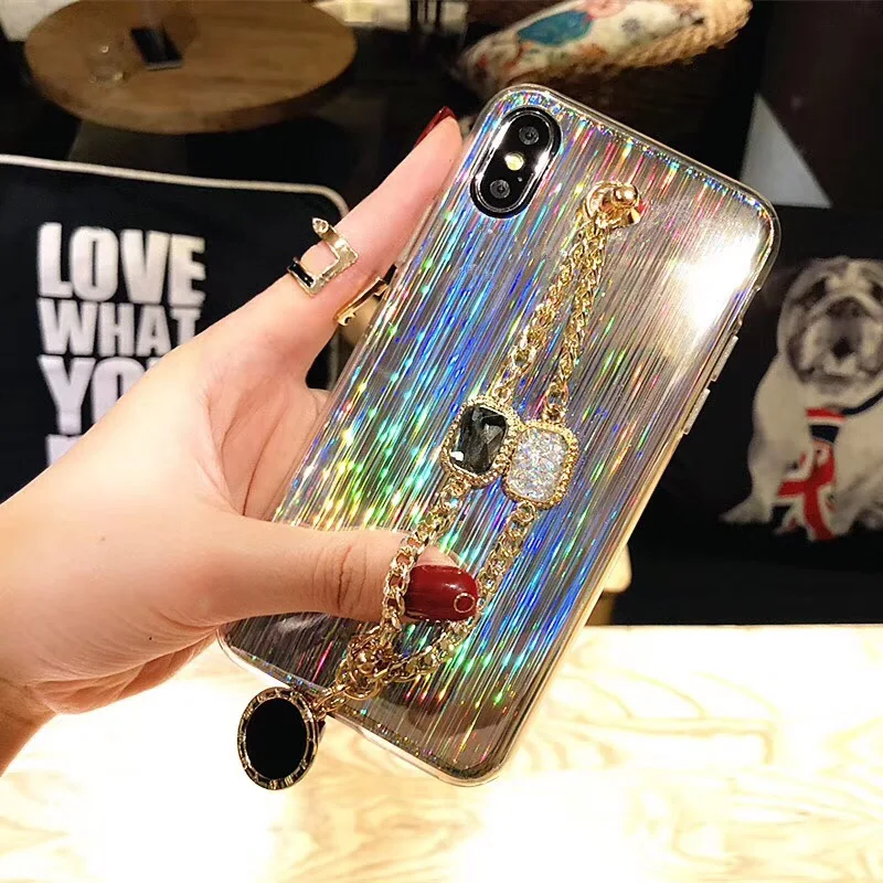 

For iphone 6 6s 7 8 plus X XS MAX XR Luxury Fashion glitter diamond Bracelet sparking Lasers soft silicone phone case cover
