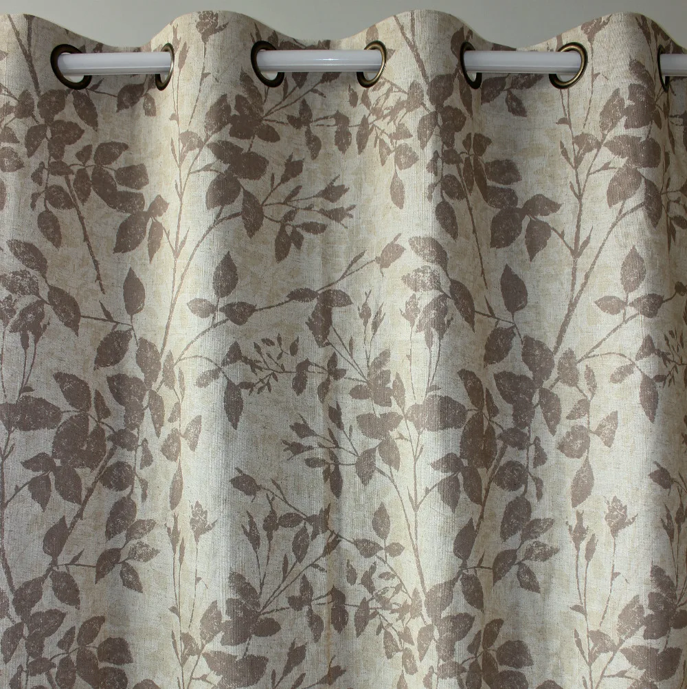 Vezo Home Brown Leaves Linen Finished Window Curtains Panel Home