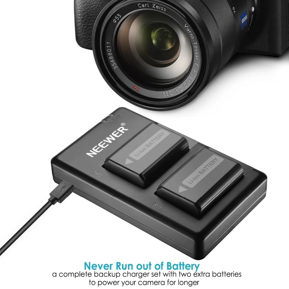 Günstig Neewer NP FW50 Kamera Batterie Ladegerät Set für Sony (2 Pack Ersatz Batterien, 1100 mAh, micro USB Eingang Dual Ladegerät)