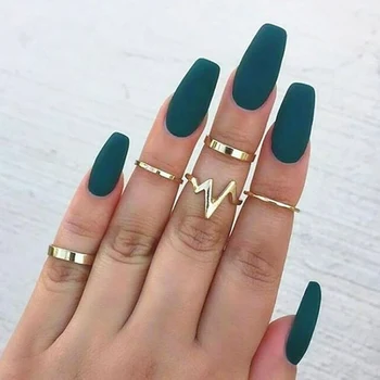 

5Pcs/set Bohemian Fashion Gold Color Lightning Waves Ring Set For Women Anillos Alloy Smooth Simple ECG Ring Party Jewelry Gift