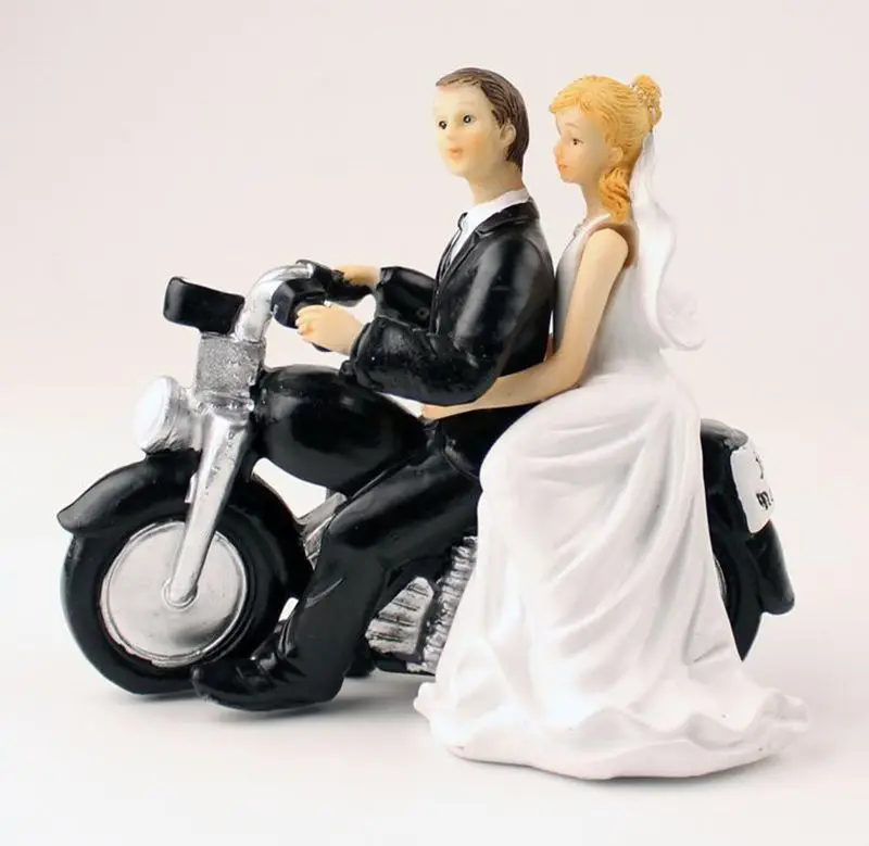 Creative Bride And Groom Riding font b Motorcycle b font Wedding Rops Cake Topper High Grade