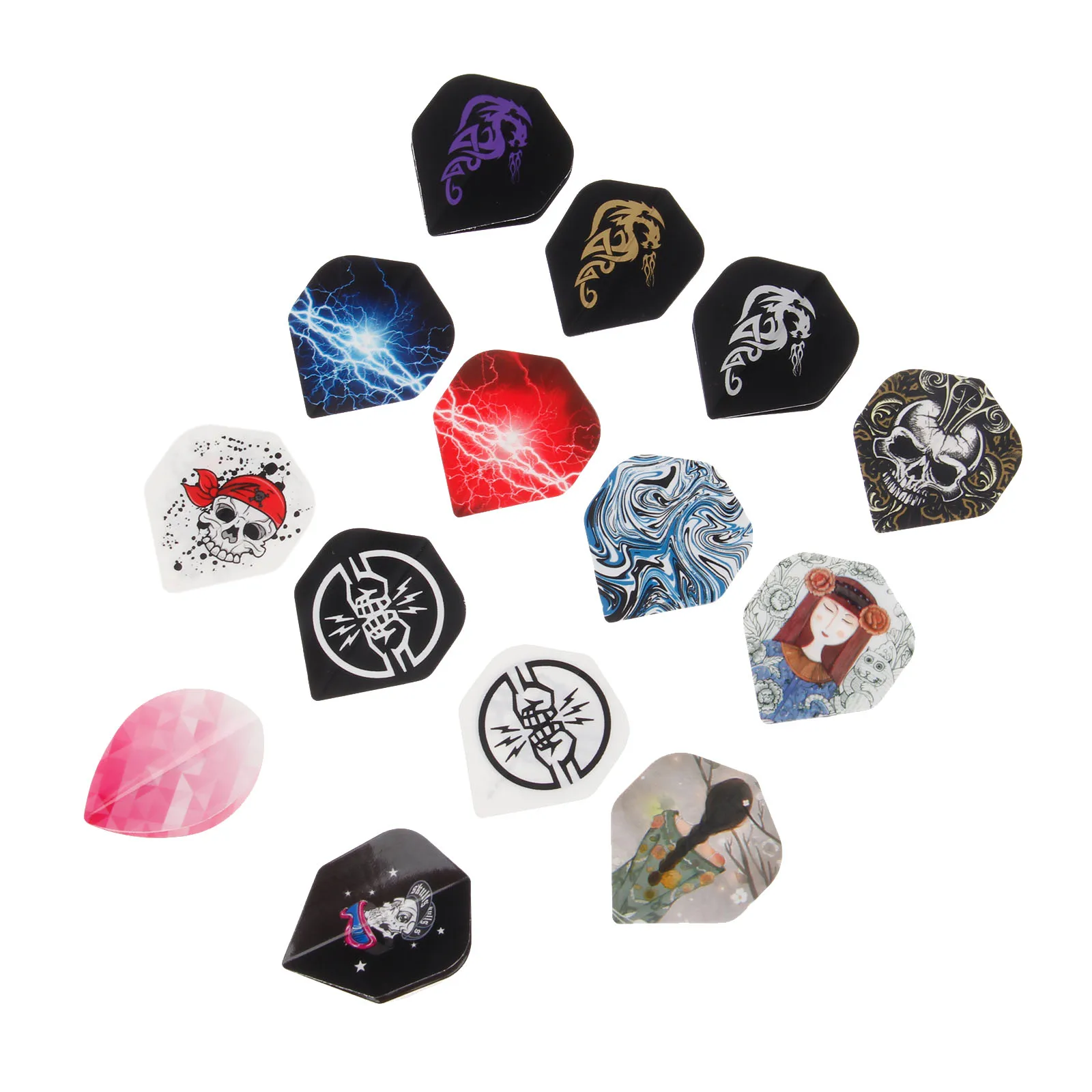 

12 Pcs Cool Darts Flights Set Mixed 14 Styles Pattern Professional Standard Nice Dart Tail Flights Wing For Soft Steel Tip Darts