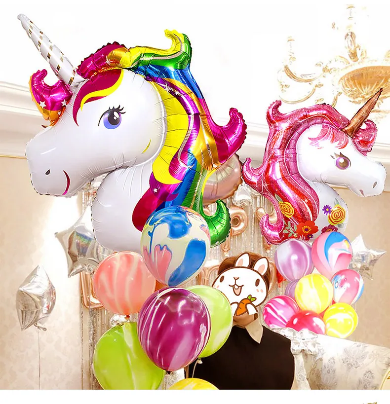 1pcs/lot Giant Unicorn Balloon Purple Colorful Rainbow Fantasy Horse Party Girls Ballons Birthday Party Animals Foil Balloon Pet