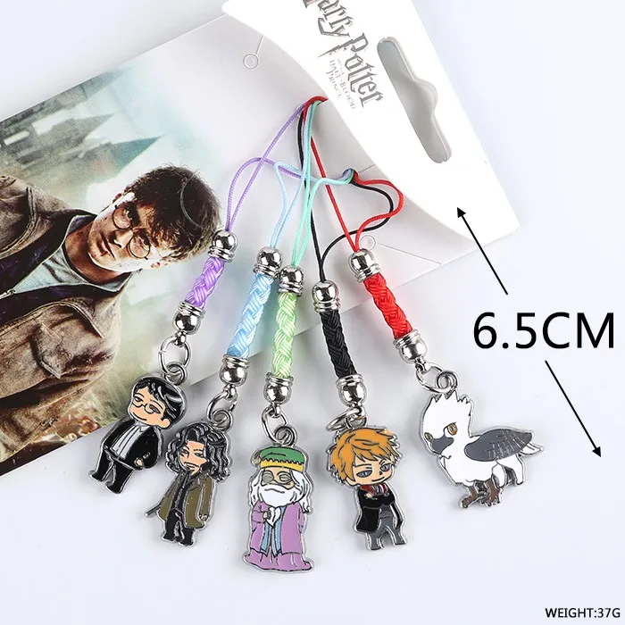 Anime Harri potter metal phone strap keychain keyring figure pendant toys set key chain keyring cartoon set toy gifts