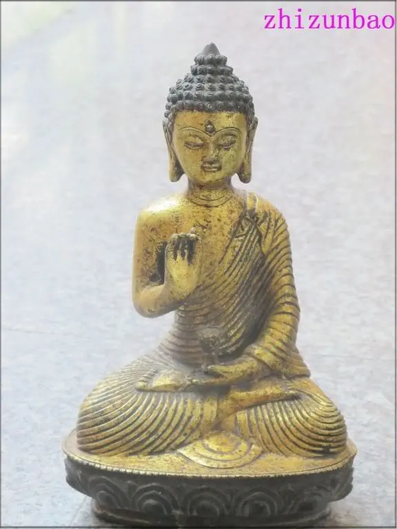 

10" Tibet Bronze gild Hold Lotus set Sakyamuni Buddha