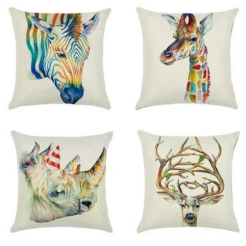 

Urijk 4PCS 3D Animal Printed Pillow Case Cover Linen Reversible Pillow Case Throw Pillow Cover Cartoon Pillowcases 45*45cm