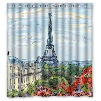 

Generic Personalized Watercolor Painting Paris Eiffel Tower for Shower Curtain Bath Curtain 66 x72"" American Style